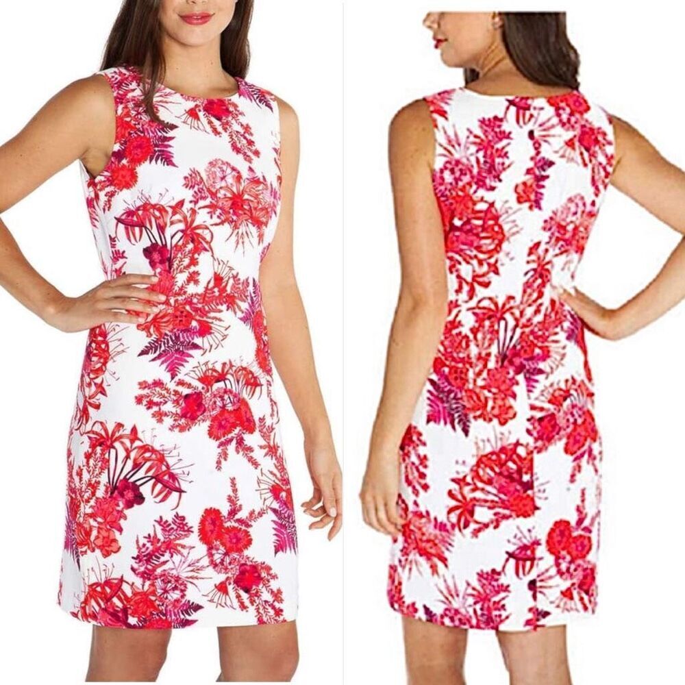 Mario Serrani Italy Pink White Floral‎ Sheath Dress 6 NWT Figure Flattering